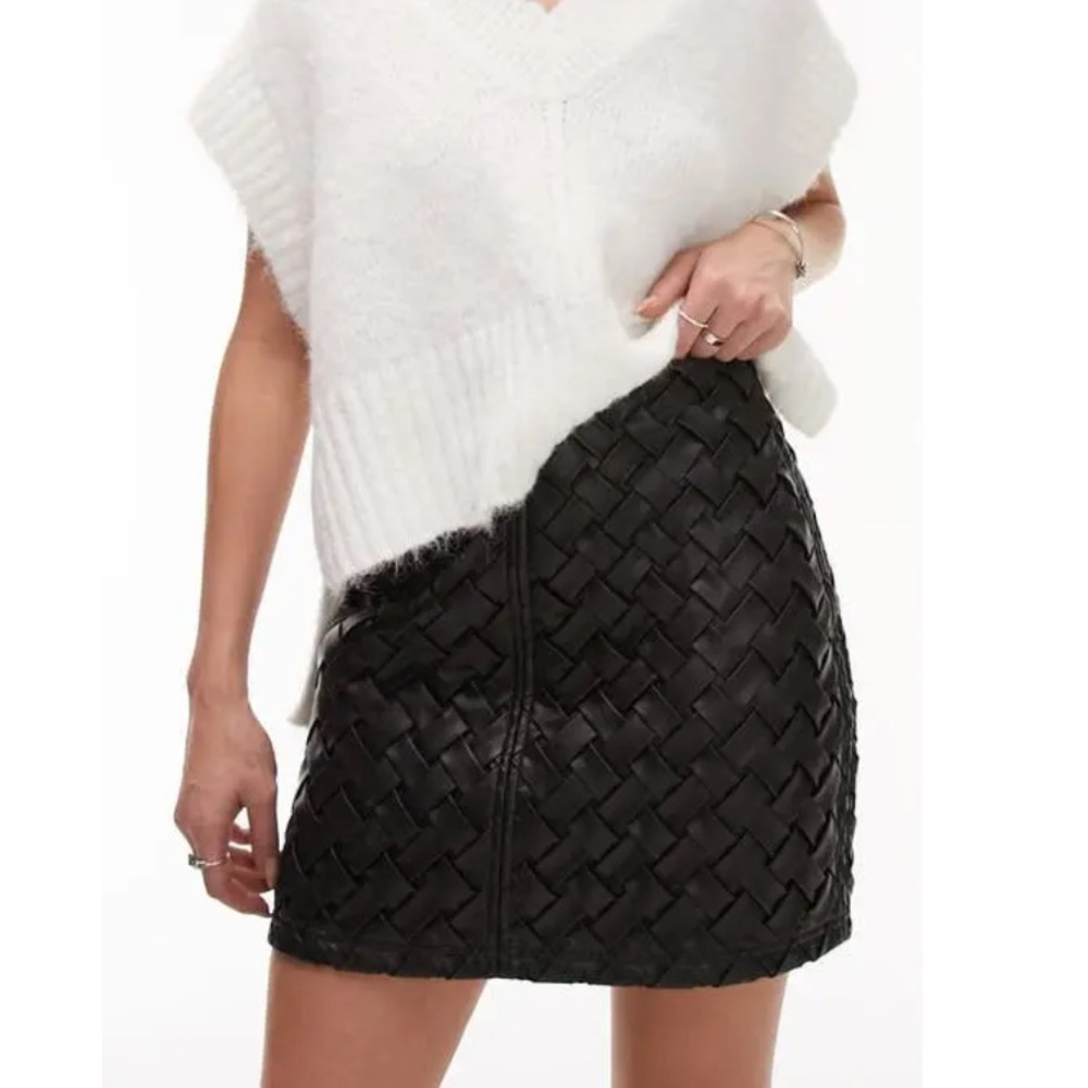 Topshop Woven Faux Leather Miniskirt